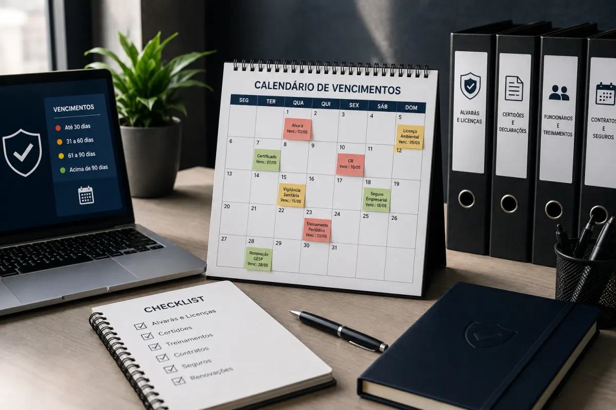 Calendário para controle de vencimentos empresariais.