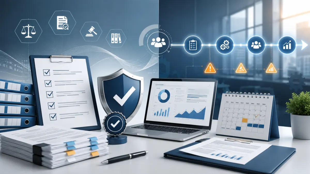 Gestão e controle de obrigações regulatórias empresariais.